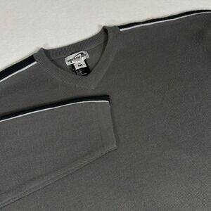 VTG Obermeyer Men's Medium Gray Ian Ski Sweater Retro Striped Wool‎ Blend V Neck